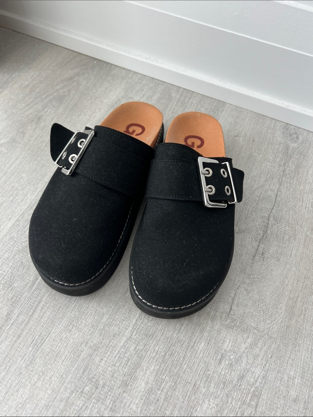 Ganni Black Slip-On Loafers with Silver Buckle